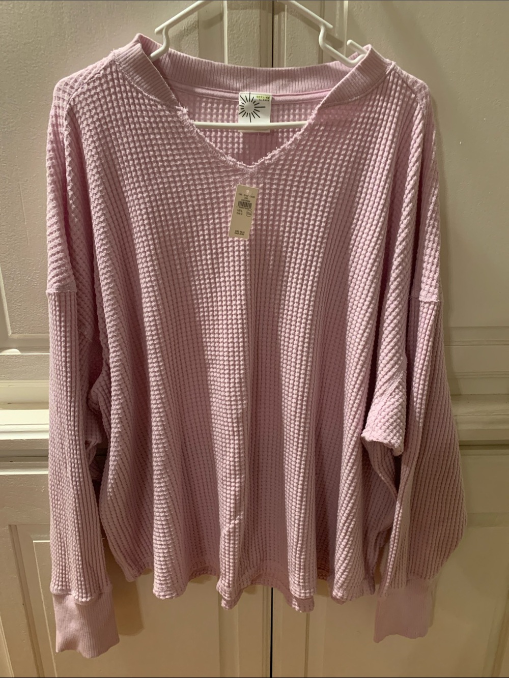 aerie Light Pink Waffle Knit Long Sleeve Tee NWT Large